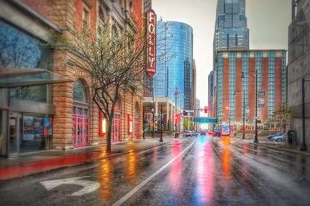 Downtown in the morning rain